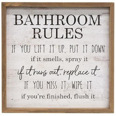 Bathroom Rules Distressed Look Framed Sign - The Fox Decor